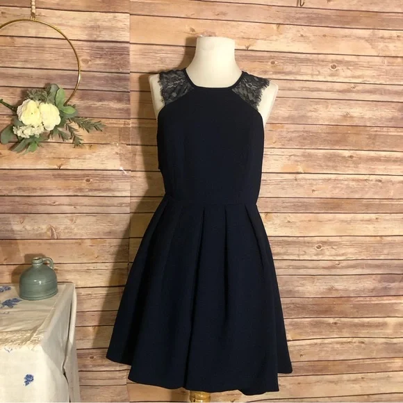 bcbgeneration open back dress BCBGeneration | Dresses | Bcbgeneration Navy Blue Open Back Sleeveless Lace  Detailing Dress